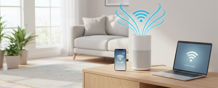 Homespot Router für Internet ohne Telefonanschluss mit WLAN-Signal im Wohnzimmer